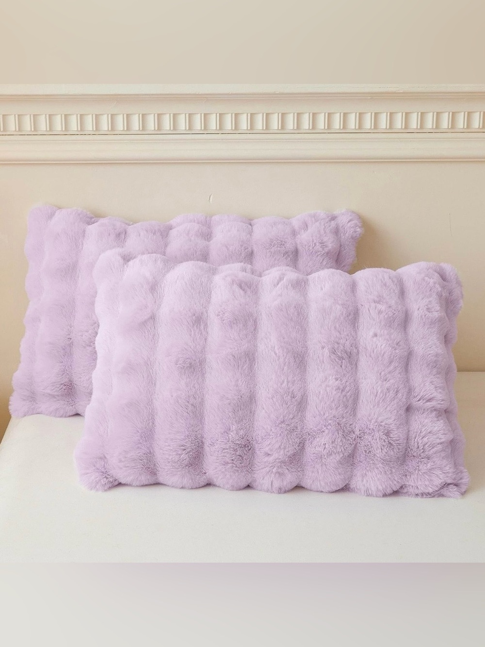 2pc. Plush Faux Fur Lumbar Pillow - Lavender